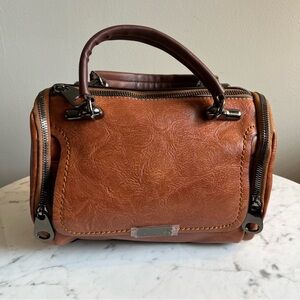 Brown Leather Handbag with Silver Accents